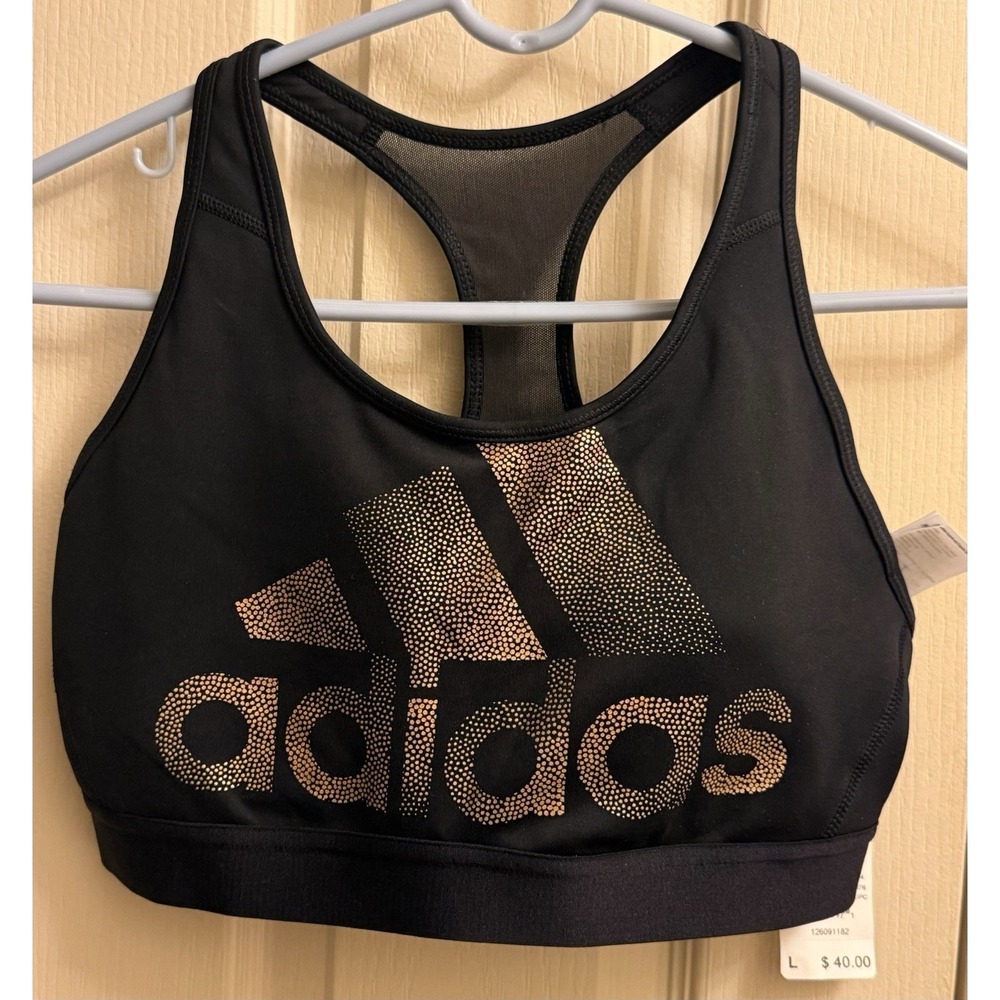 ADIDAS GIRLS BLACK MULTI SPORT HOLIDAY BRA BLACK GOLD Size Large NWT
